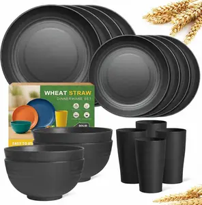 16 Piece Wheat Straw Dinnerware Set for 4 – BPA Free Unbreakable Plates Bowls Cups | Lightweight Stackable Dish Set for Camping Outdoor Kitchen 2026