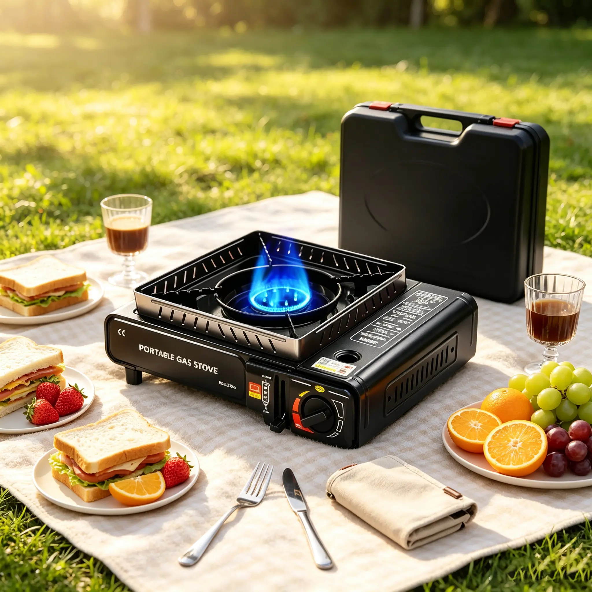 Portable Butane Camping Stove, Outdoor Gas Burner with Safety Lock, Piezoelectric Ignition & Overpressure Protection, Energy Efficient for Hiking, BBQ, Korean Home Cooking
