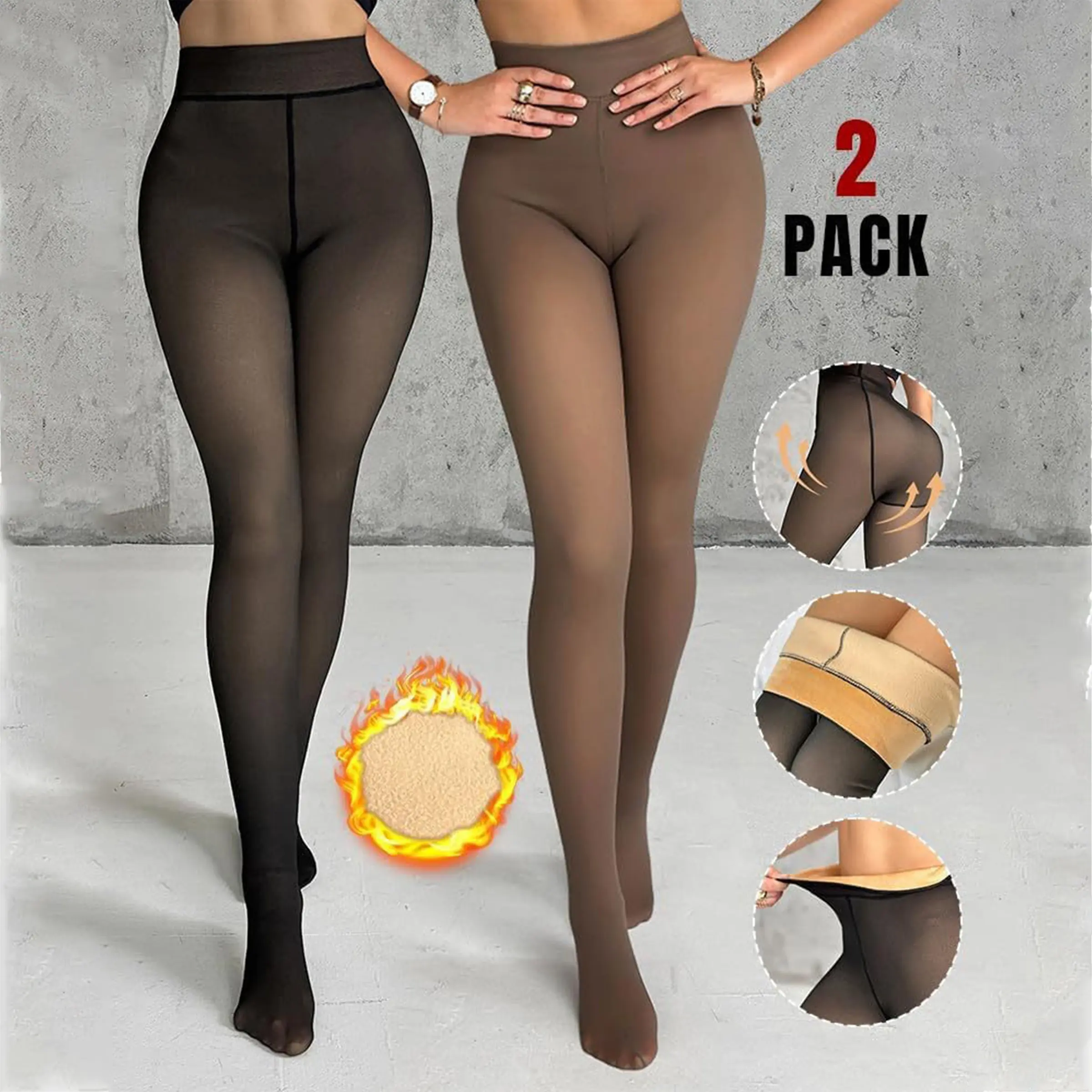 Women's Warm Lined Tight Pants, Fall Winter Essential Fake Transparent Design, Thick Fleece Winter Bottoms, Comfortable Cold Weather Wear Fit, Clothes, Clothing
