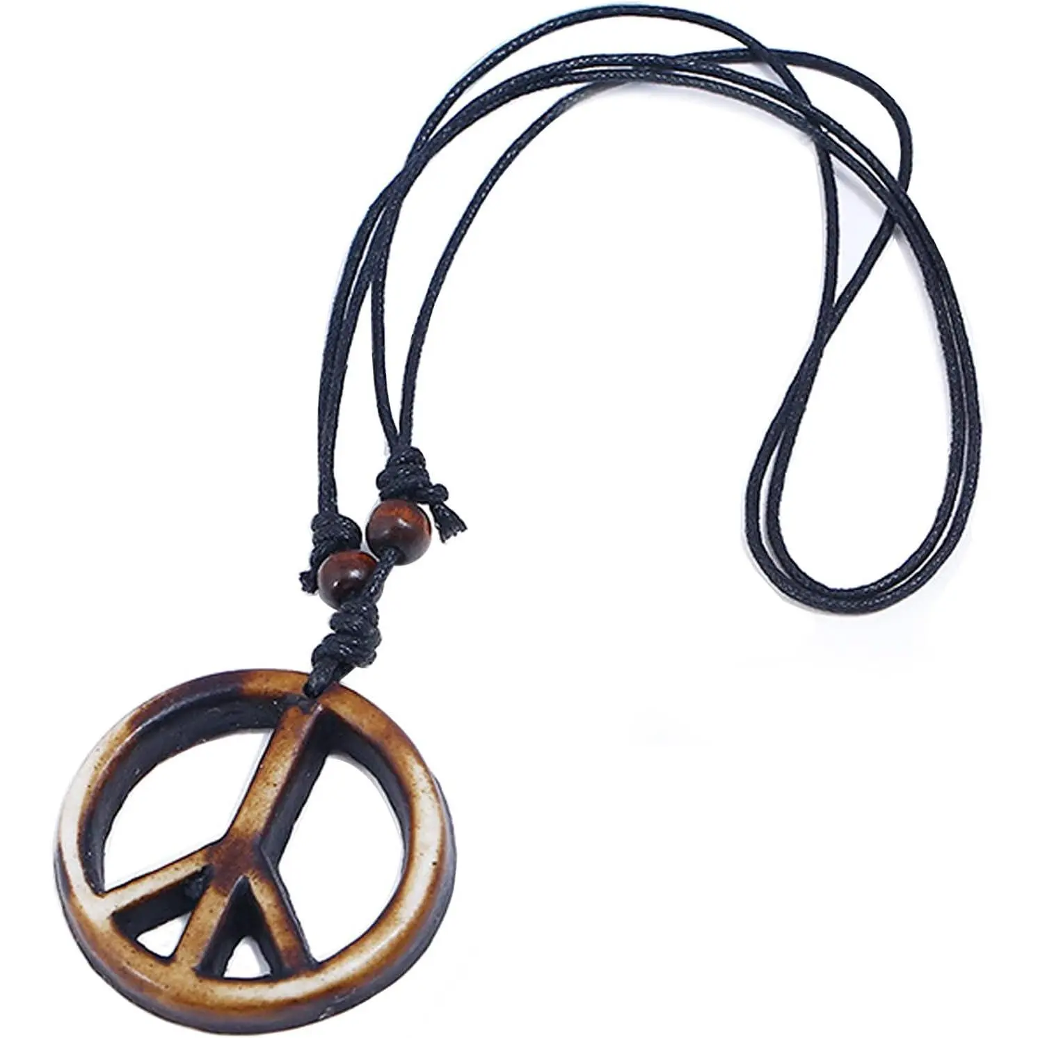 Peace Sign Pendant Necklace Retro Hippie Style Peace and Love Symbol Distressed Charm Rope Necklace for Women Men Jewelry