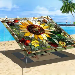 Sunflower Stained Glass Sun Shade Sail Outdoor Canopy Waterproof Fade Resistant UV Protection for Patio Garden Deck