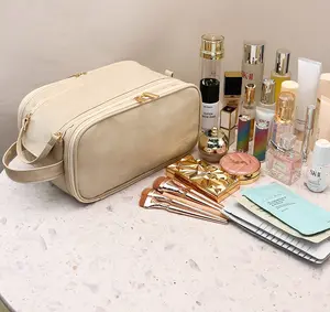 Travel Makeup Bag For Women - Spacious & Versatile Cosmetic Organizer With Dual Zippers, Brush Holder, And Waterproof Design For Women's Travel Essentials