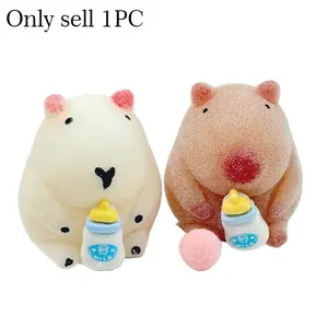 Capybara Squishy Toy with Baby Bottle, Slow Rebound Tpr Squeeze Toy, Stress Relief Fidget Toy for Kids Adults, Cute Animal Decompression Toy