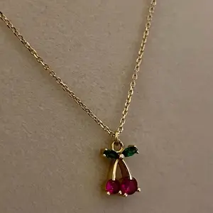 10k Gold Chain with Cherry Pendant 16.5" with Extension 18" - Elegant and Stylish Jewelry