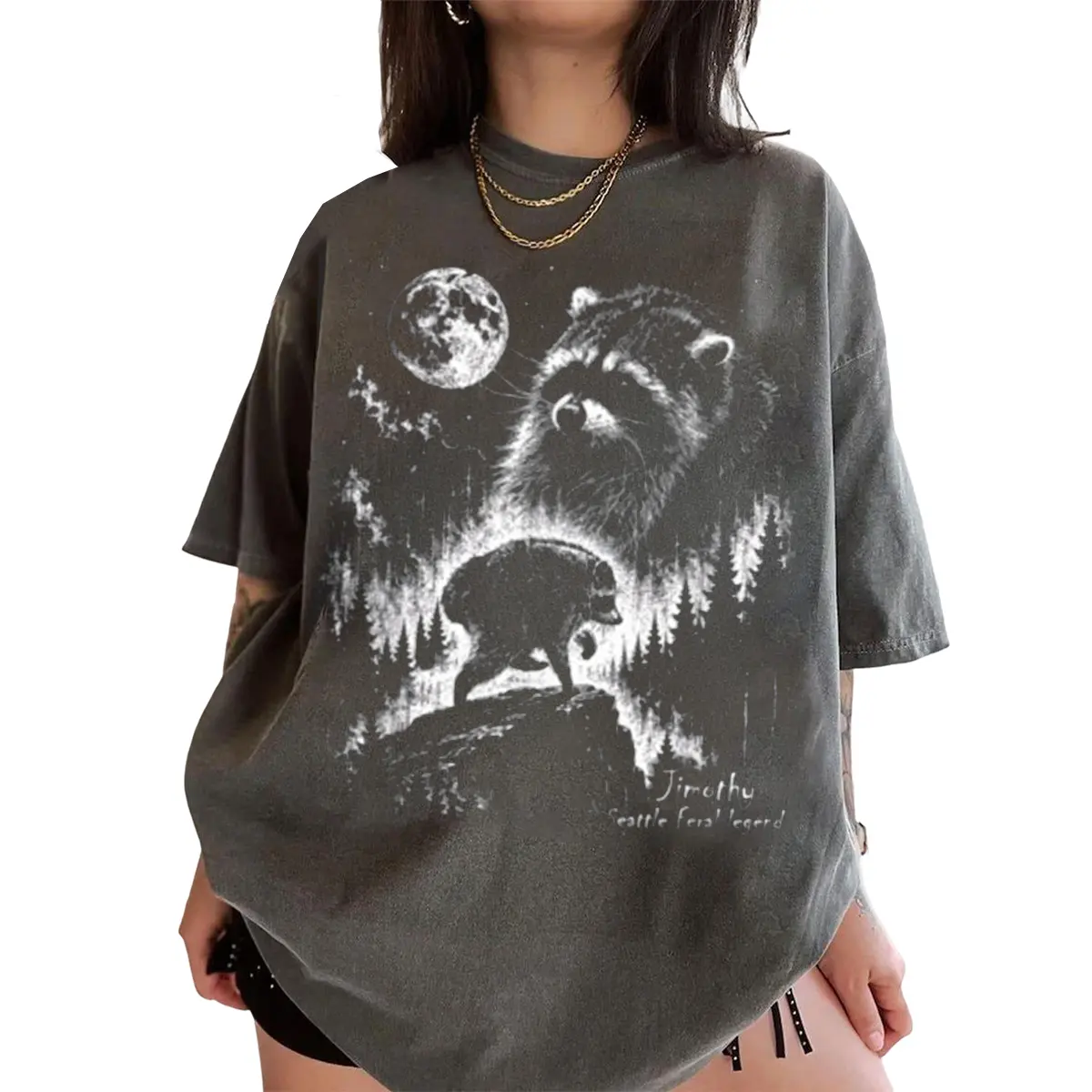 Jimothy Seattle Feral Legend T-Shirt, Moonlight Raccoon Graphic Tee, Funny Trash Panda Wildlife Shirt, Unisex Gift