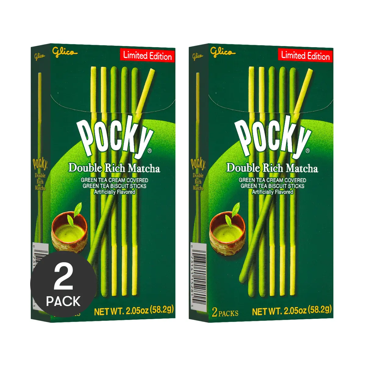 GLICO POCKY Matcha Chocolate Coated Biscuit Sticks 2 Pack Limited Edition 2.04 oz Each