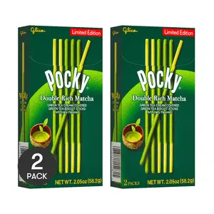 GLICO POCKY Matcha Chocolate Coated Biscuit Sticks 2 Pack Limited Edition 2.04 oz Each