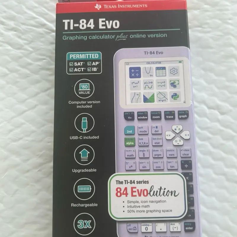 Texas Instruments Ti 84 EVO Graphing Calculator With Case Cable Lavender New