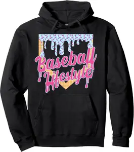 Baseball Lifestyle Home Plate Ice Cream Drip Men Boys Youth Pullover Hoodie YOUTH BOYS Hoodie Cotton Fabric Crew Neck Loose Menswear Unisex