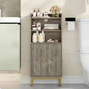 Bathroom Storage Cabinet, Small Floor Cabinet With 2 Door And Shelves, Toilet Paper Cabinets, Bathroom Organizer With Adjustable Shelf, For Small Spaces, Greige