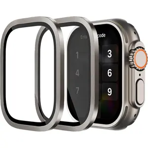 2 Pack for  Watch Ultra 2/Ultra Screen Protector 49mm,  Titanium Matel Frame Keep    9H Tempered Glass Protective Film for iWatch 49mm