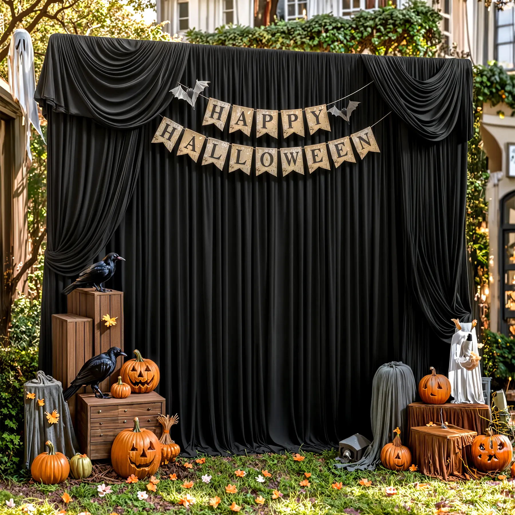 2 Panels Backdrop Curtains 5 x 12 ft Wrinkle Free Polyester Drapes for Wedding, Graduation, Birthday Party Photography Background, Baby Shower, Gender Reveal, Summer activity halloween decor 2026 halloween decor