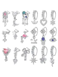 Heart & Star Design Nose Rings, L Shaped Stud Nose Piercing Jewelry, Fashion Body Jewelry for Women & Girls, Spiral Nose Ring