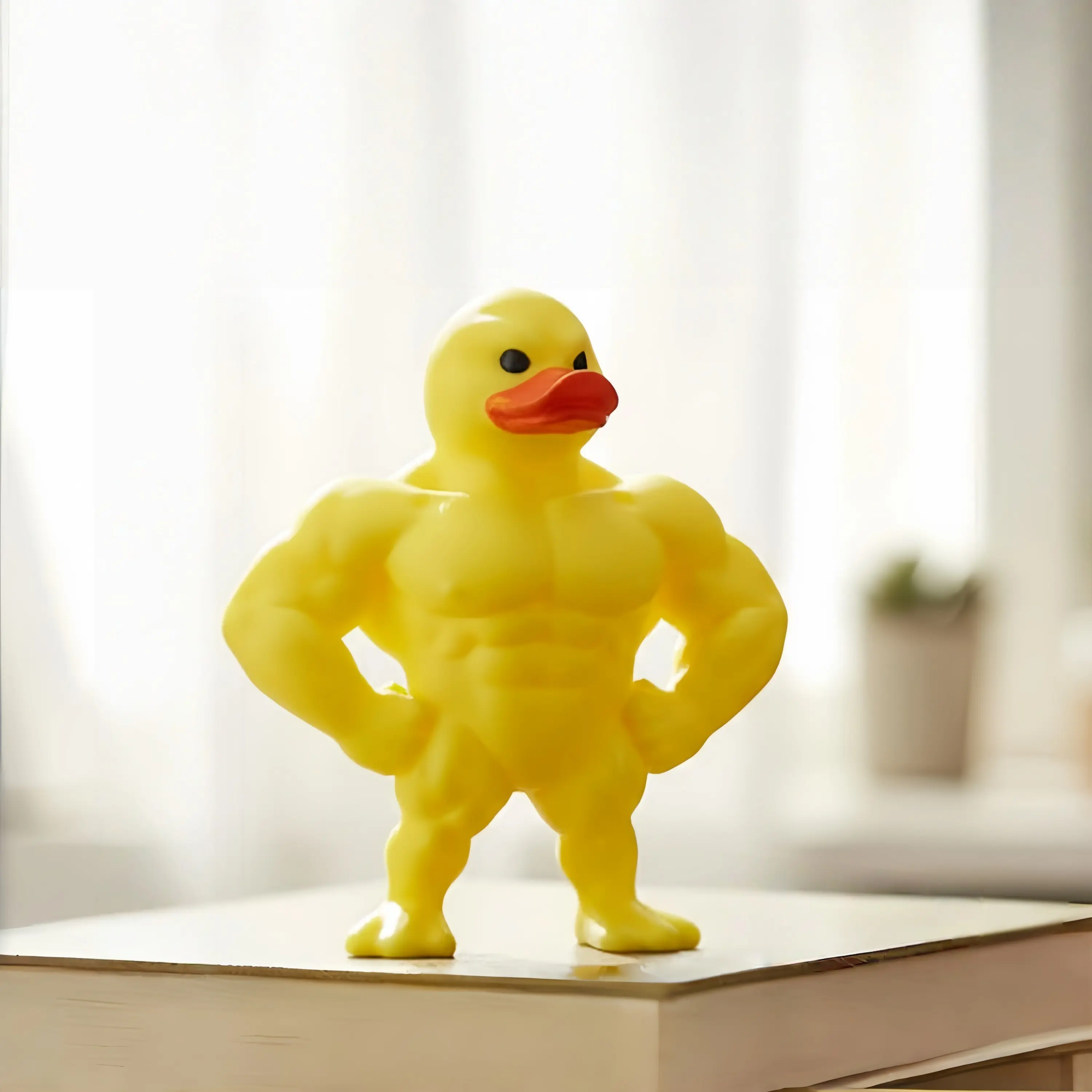 Funny Muscle Duck Figurine Strong Duck Statue Cute Animal Sculpture Desk Decor Novelty Office Decoration Collectible Gift for Friends Coworkers Home Shelf Display