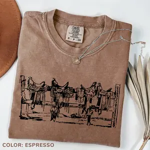 Comfort Colors Western Vintage Style Saddle Tshirt Cowgirl Graphic Country Horse Western Clothing Stuff Western Outfit Women Tops Clothes
