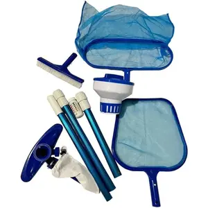 FibroPool Above Ground Swimming Pool Maintenance Kit - Telescoping Pole, Leaf Rake, Vacuum, Brush, Floating Chlorinator, Leaf Net and Test Strips