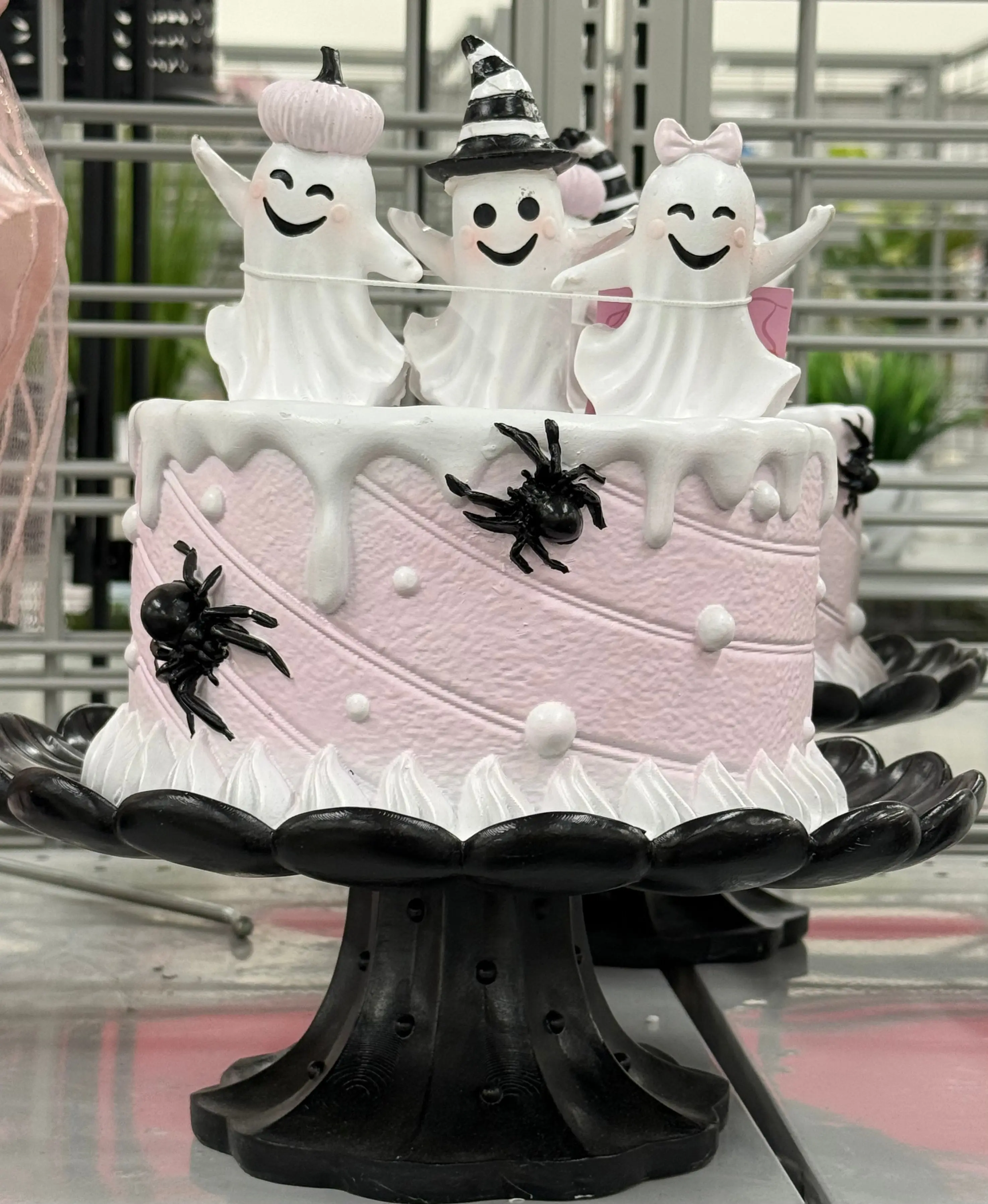 New pink and black resin Halloween faux ghost cake decor