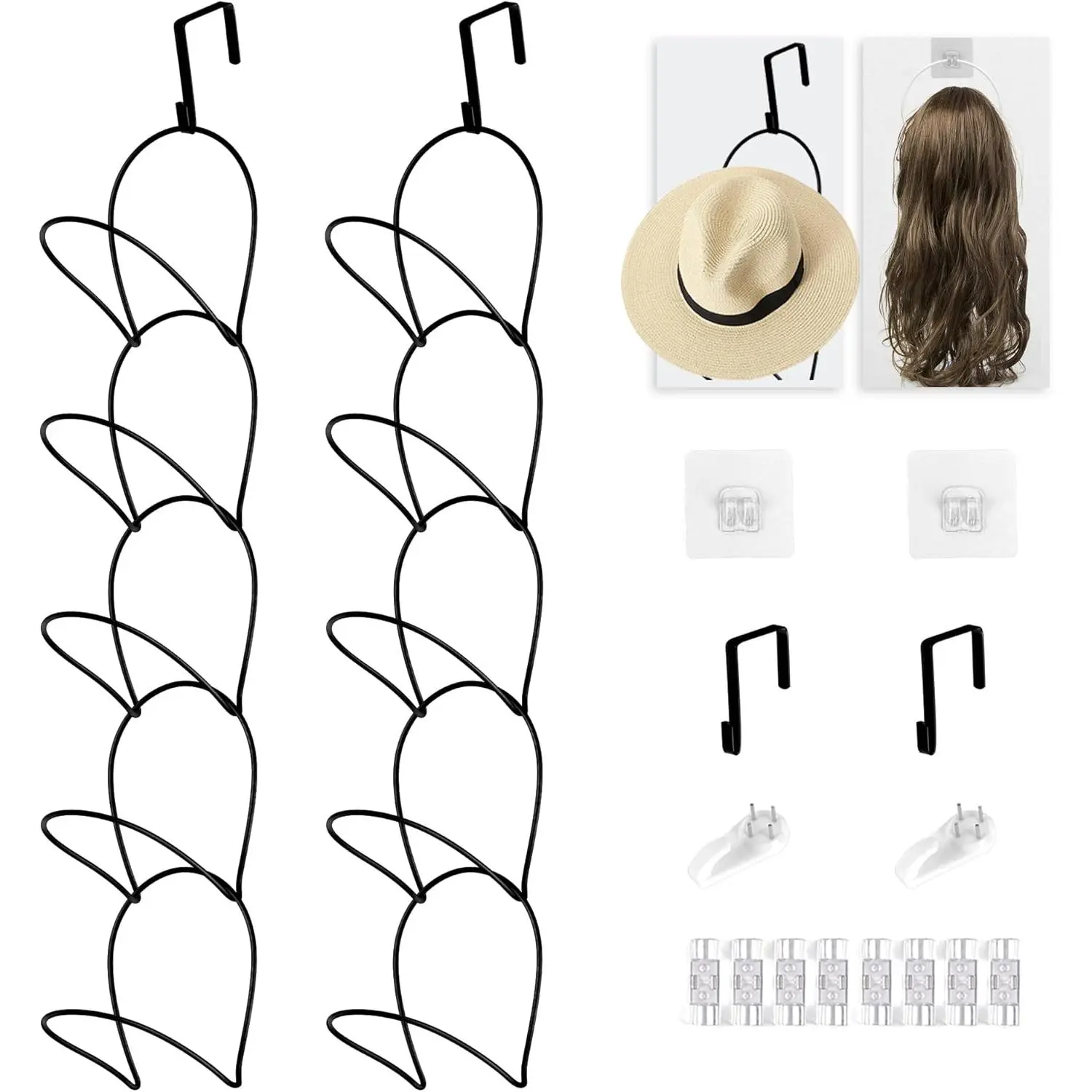 10 Pack Hat & Wig Stand Organizer for Multiple Wigs Hanger, Wig Holder, Space Saving Storage Rack for Hat, Tie, Scarf (Black)