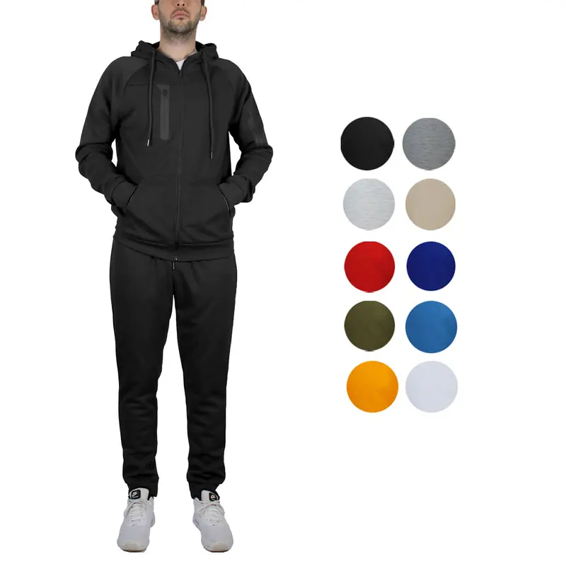 Men's Tech Fleece Long Sleeve Zipper Plain Hoodie & Jogger Set. Menswear