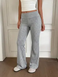 TikTok Viral Foldover Waist Low Rise Heather Gray Flare Yoga Pants, Flare Leg Design, Soft & Comfy Casual Lounge Sweatpants for Women, 2000s Aesthetic Y2K Streetwear Leggings, Stretchy Comfy Pants for Workout, Daily Wear, School & Casual Outfits