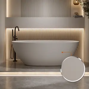 69'' Freestanding Bathtub Resin Stone Soaking Bathtub Solid Surface Modern Tubs with Overflow and Pop-up Drain