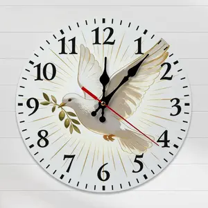 10 Inch Peace Dove Olive Branch Wall Clock, Silent Non-Ticking Religious & Inspirational Decorative Clock, Symbolic White Dove Wall Art for Living Room, Bedroom & Church