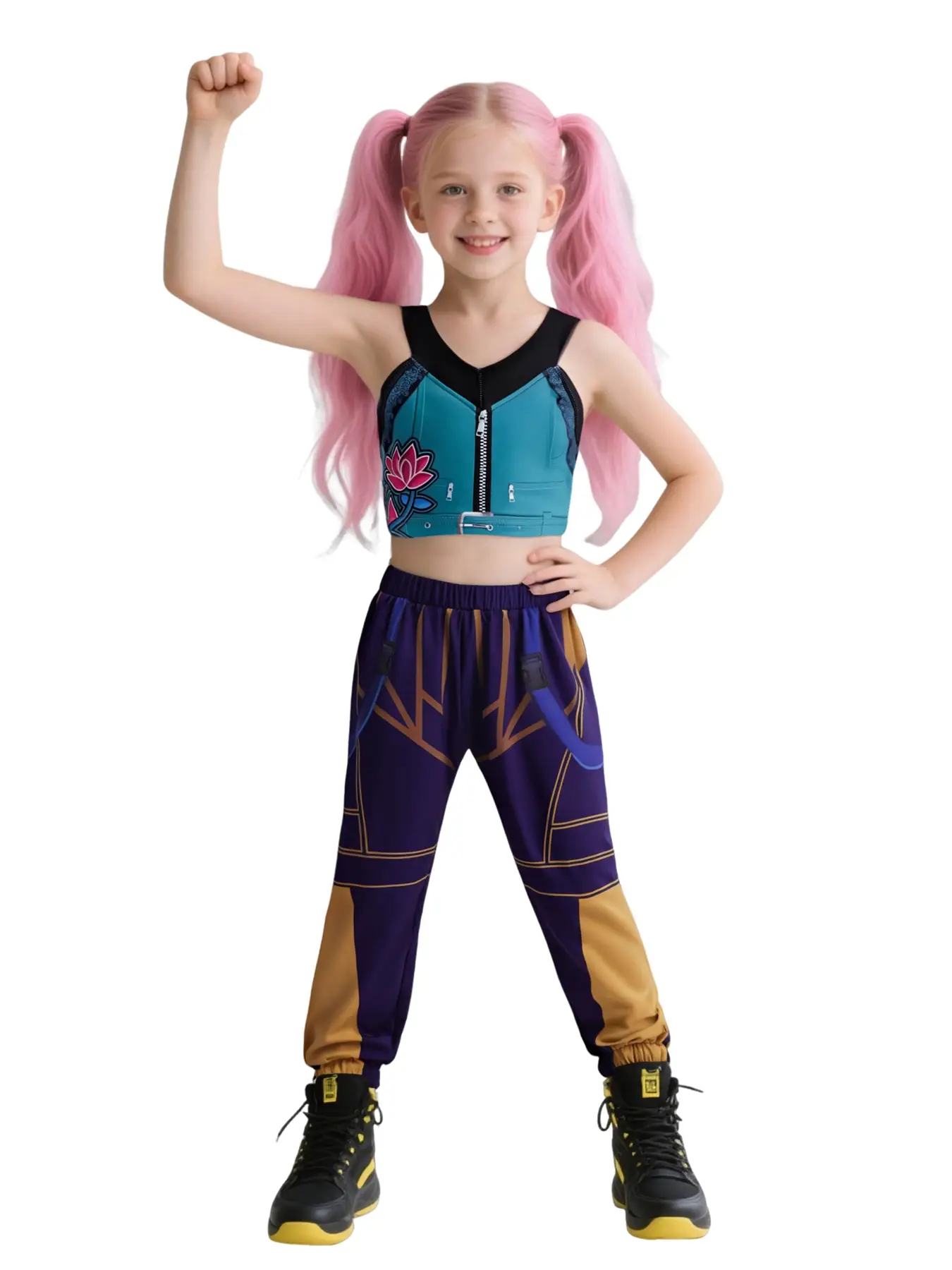 K-Pop Cool Girls' Crop Top Pants Costume Set, Mira Role Play, Halloween Magic Girl Cosplay Suit, All Seasons Fitted Style