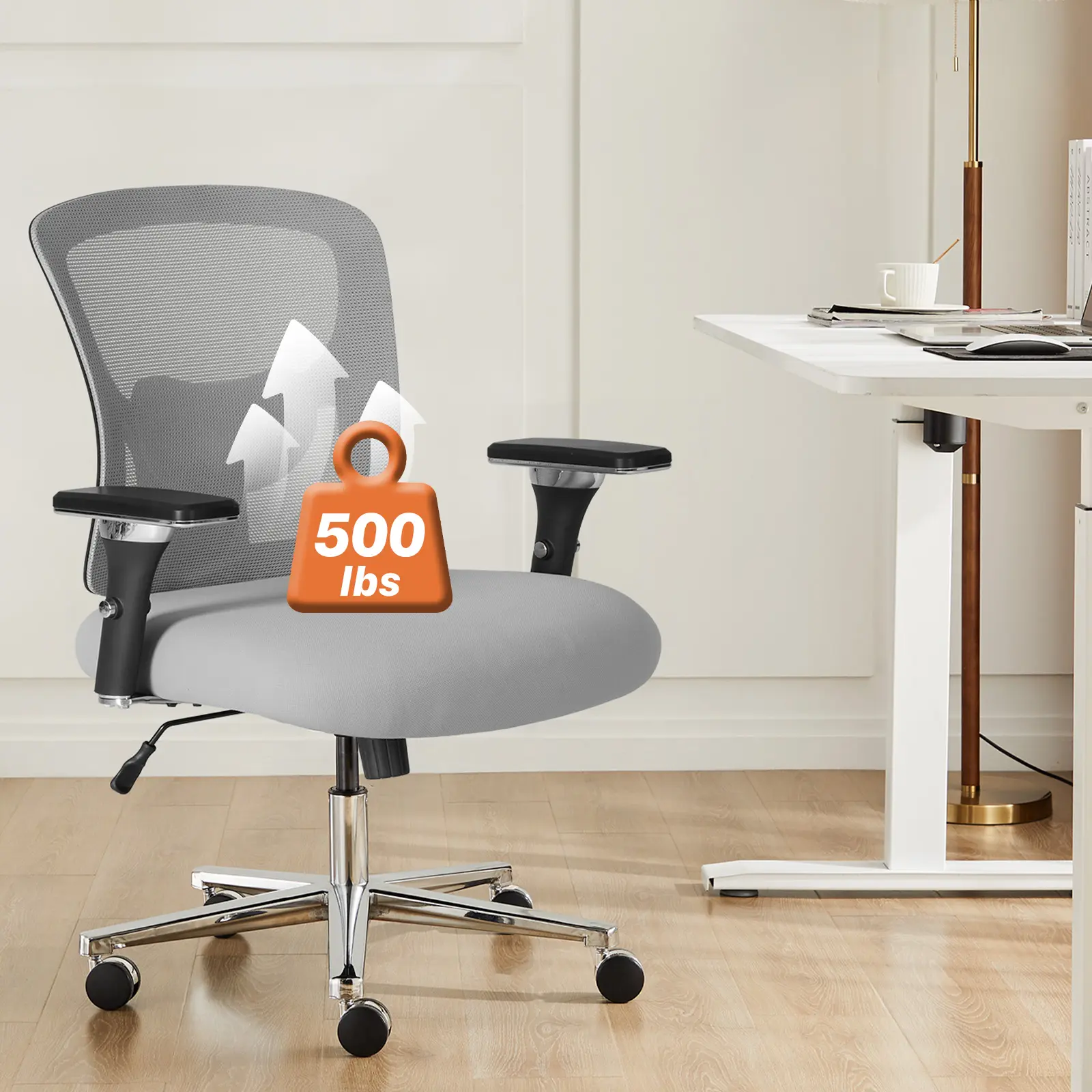 Big and Tall Extra Large Ergonomic Desk Chair - 500lbs Heavy-Duty, 4.33" Thick Cushion, Breathable Mesh, Metal Frame, 3-Stage Cylinder Lifting, 4D Armrests, Lumbar Support, Rolling Wheels for Adults, Meeting Room Use, Adjustable Height Chairs