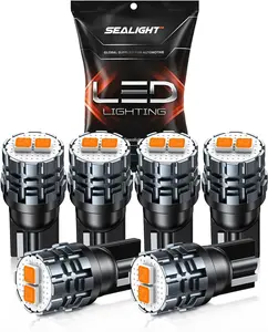 Sealight 194 LED Bulb Amber License Plate Light, 168 W5W 2825 T10 LED Light Bulb Replacement Bulbs for Dome Map Door Courtesy Dash Lights, Pack of 6