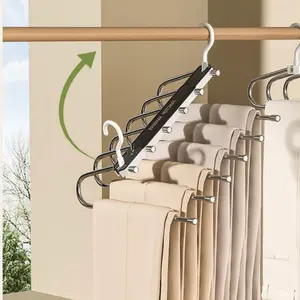 6 Layer Anti-Slip Pants Hanger 65mm Spacing Space Saving Closet Organizer for Jeans Trousers Storage