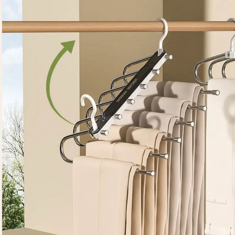 Plastic 6-Layer Anti-Slip Multifunctional Clothes Hanger, 50mm Spacing Garment Organizer for Jeans Trousers, Closet Organizers and Storage Space-Saving Wardrobe Accessory