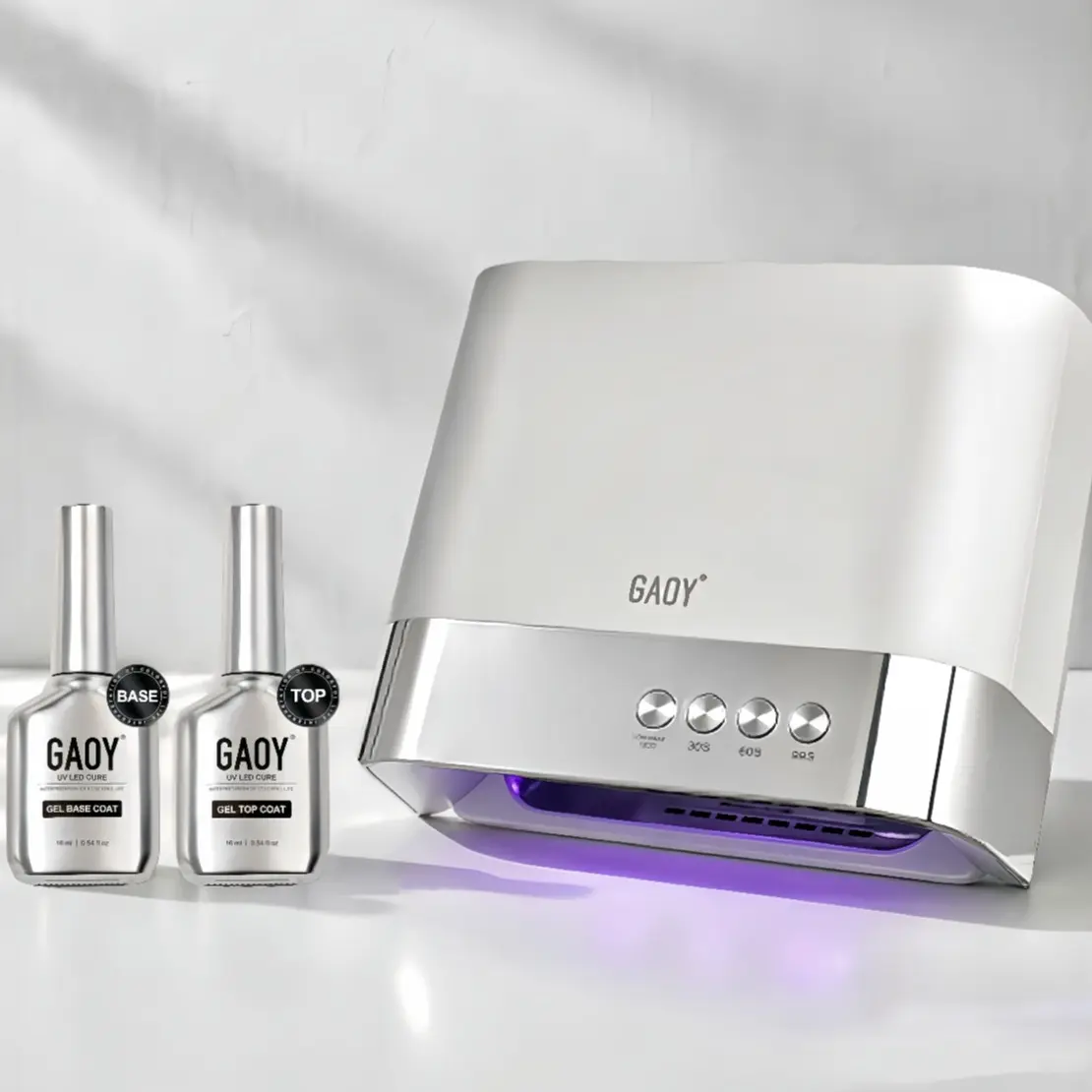 GAOY UV LED Nail Dryer Lamp with No Wipe Gel Base Top Coat Set, 36 LED Auto Sensor Fast Cure Nail Light 16ml Glossy Base Top Gel Kit for DIY Salon Manicure