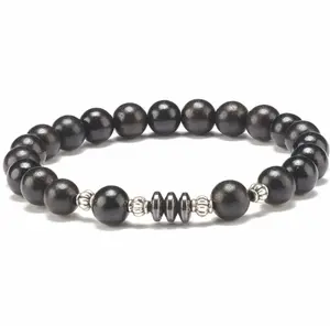 Black Wood Hematite Bracelet - Handcrafted Jewelry