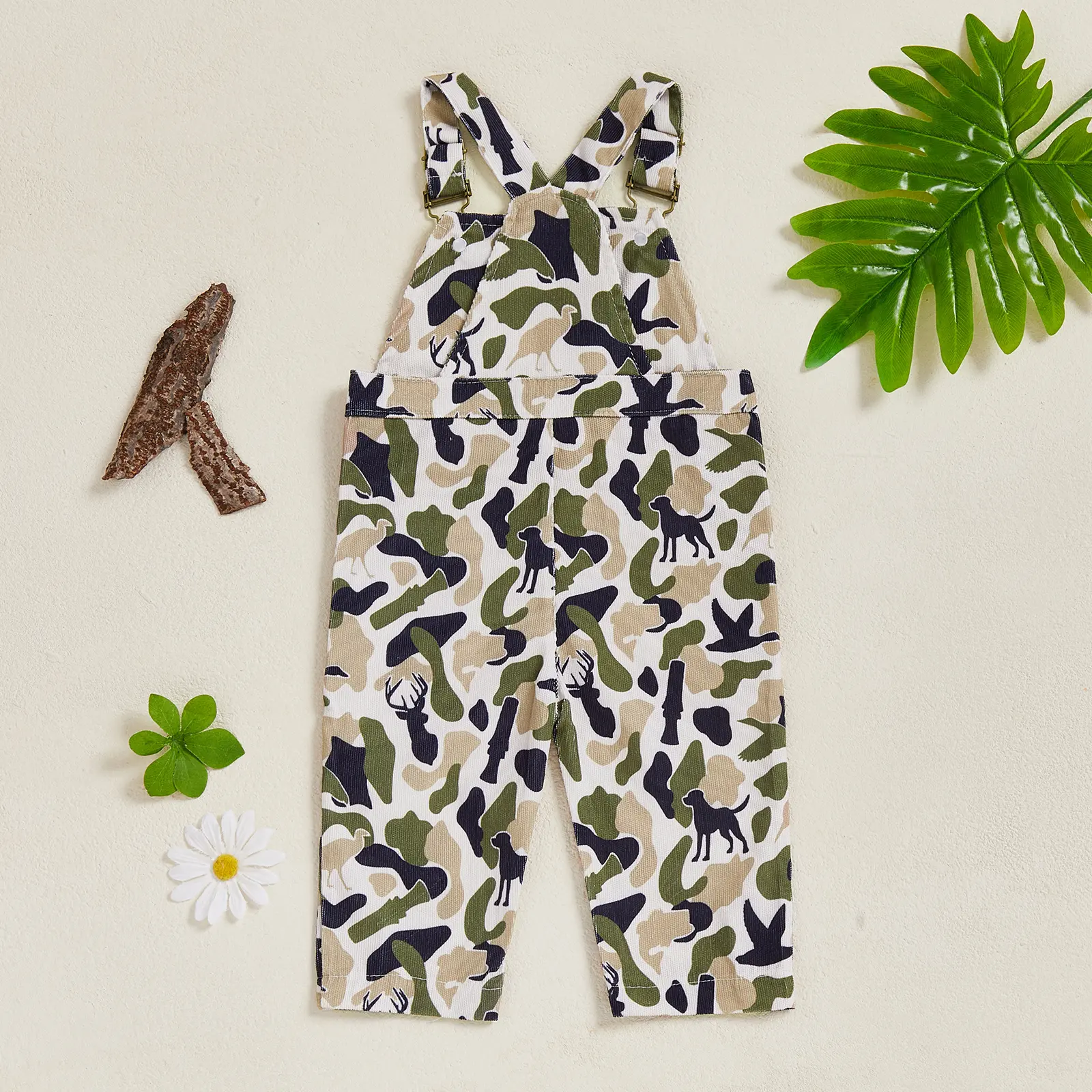 Baby Boy Camo Pattern Sleeveless Polyester Overalls - Toddler Bodysuit with Adjustable Straps, Side Pockets, Ideal for Daily Wear, Holiday, Photography