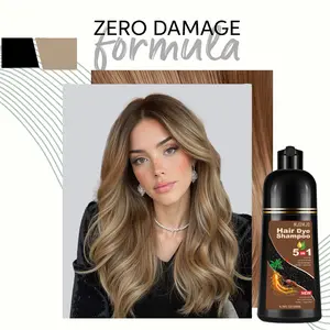 5-in-1 Light Brown Hair Dye Shampoo, Natural Herbal Color for Gray Coverage, Semi-Permanent Hair Color for Men & Women, Easy Home Use, 200ml