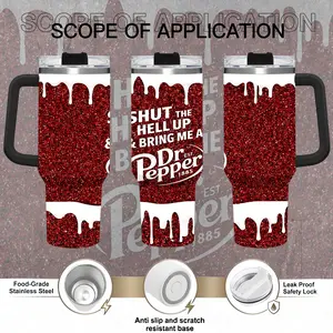 [Otaku Sip] Dr Pepper My Dr Pepper Cup 40oz Tumbler With Handle – Kawaii Animal Stainless Steel Cup, Red Aesthetic Girly Design, Insulated Iced Coffee Travel Mug, Trendy Drinkware, Gift For Women