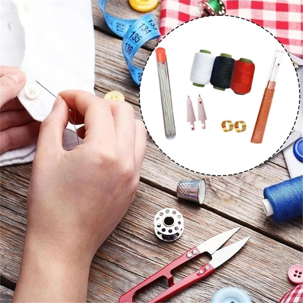 Multi functional big eye steel needle and thread set, containing 64 steel needles and rich wires, compact and portable, easy to handle clothing repair and fabric production, suitable for beginners and professional DIY enthusiasts