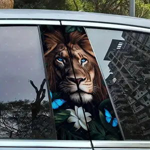 2pc Floral Lion Car B-Pillar Protection Stickers, Easy Peel & Stick, Sunproof Waterproof Scratch-Resistant, Fits All Cars, Car Exterior Decor, Car Decals, Car Decorations, Vehicle Exterior Decoration, Automotive Accessories, Universal Car Sticker