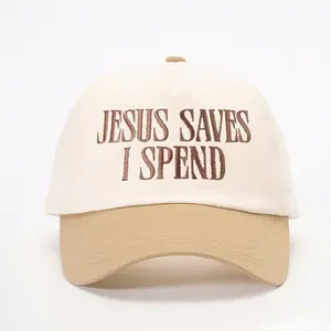 2026 trendy hat, featuring the embroidered "JESUS SAVES ISPEND" pattern, a baseball cap with a contrasting color design, adjustable and unisex
