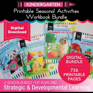 Printable Kindergarten Seasonal Activities Workbook Bundle
