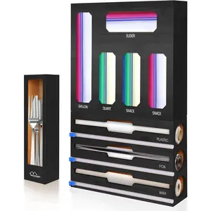 9 in 1 Foil and Plastic Wrap Dispenser with Cutter, Black Bamboo Ziplock Bag Organizer for Drawer - Holds Gallon, Quart Bags & Aluminum Foil/Wax Paper, Wal