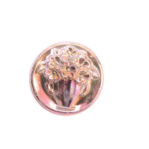 Czech Glass Iridescent Pink Button with Floral Design - 18mm Vintage Style