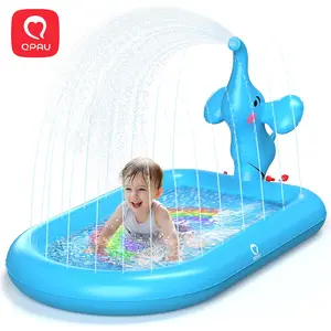 QPAU Splash Pads for Toddlers 1-3, Blue Elephant Toy Splash Pad for Kids, Outdoor Play Mat for Babies, Inflatable Sprinkler Pool for Birthday Girl Gifts 1 Year Old Girl water pump