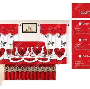 5 pcs  Bedskirt set .1 pcs bedskirt , 2 pcs pillows cases, 2 pcs valance print curtains, king size.