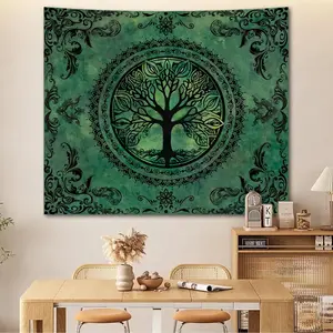 Green Nature Tapestry for Bedroom Aesthetic Hippie Ceiling Tree of Life Decor Tapestries Wall Hanging, Boho Bohemian Mandala y2k Art Backdrop for Dorm Living Room