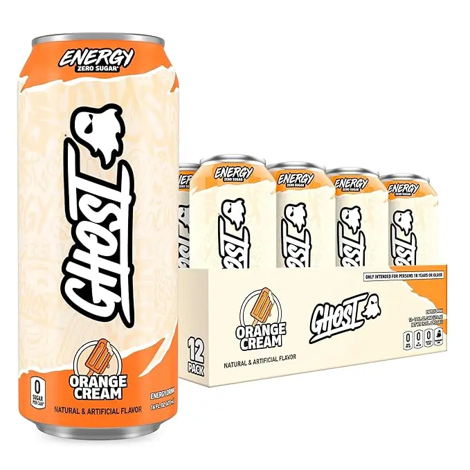 GHOST Energy Drink, Zero Sugars, 12-Pack, Orange Cream, 16oz