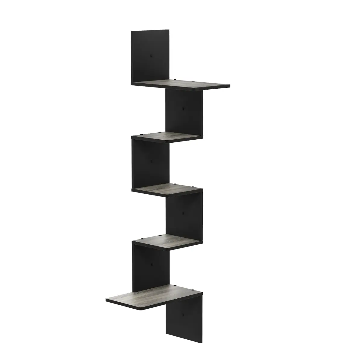 212 MAIN Rossi Modern 5-Tier MDF Wall Mounted Floating Corner Shelf, Durable French Oak Grey & Black, Home Decor Decoration, Space-Saving Wall Mounted Shelf for Interior Styling