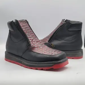 Mens Double Zipper Square Toe Shoe – Embossed Genuine Leather Black Cherry