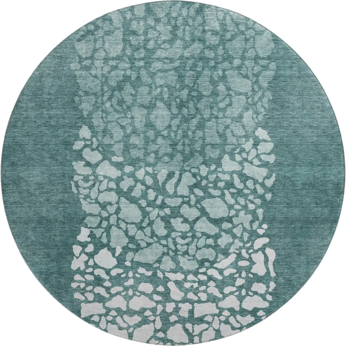 HomeRoots 653599 8 ft. Teal & Ivory Abstract Transitional Washable Round Area Rug with UV Protection