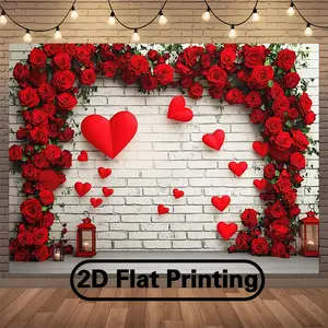 Summervibes 1PC Polyester 2D Flat Valentine's Day Romantic Rose Heart Wall Hanging Backdrop, Wedding Proposal Confession Photography Prop, Party Decoration Supplies, Indoor-Outdoor Use